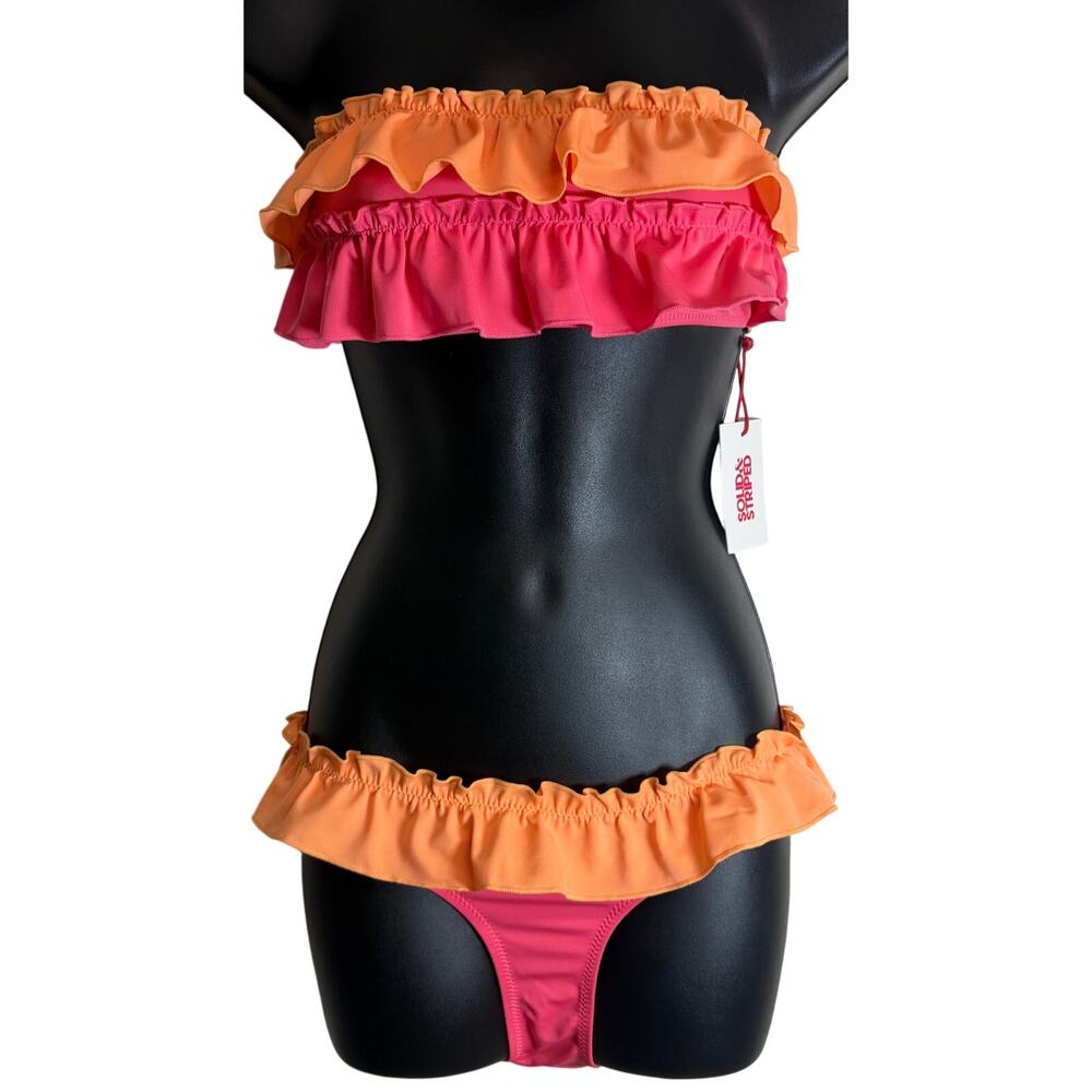 Solid & Striped Kaia Ruffle Bikini Set Pink Orange Women’s Medium NWT Swim
